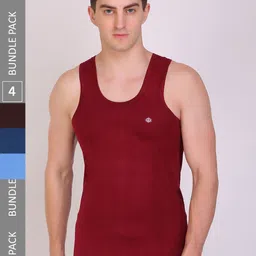 T.T. Pack Of 4 Titanic Dyed Pure Cotton Assorted Undershirt Vests-image-8