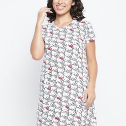 Clovia White Hello Kitty Printed Nightdress-image-91