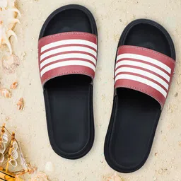 Provogue Men Black & Red Striped Sliders-57