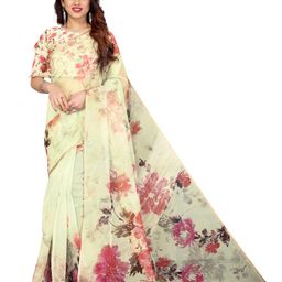 MIRCHI FASHION Yellow & Pink Floral Zari Organza Bagh Saree-picture-37