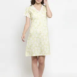 Claura Yellow & White Printed Nightdress-picture-18