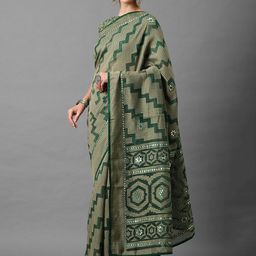 Mitera Green & Beige Gotta Patti Brasso Saree-image-60