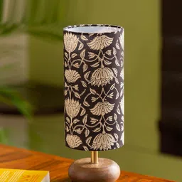 ExclusiveLane Black & Beige Printed USP Handcrafted Wooden Table Lamp with Shade-image-62