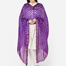 Dupatta Bazaar Purple & White Printed Bandhini Silk Blend Dupatta-image-9