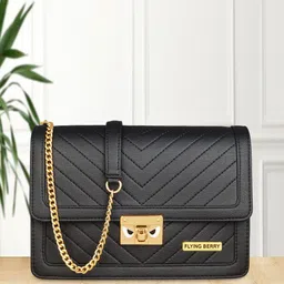 FLYING BERRY Black Striped PU Structured Sling Bag-23