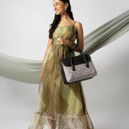 ZOUK Geometric Printed Structured Jute Handheld Bag-0