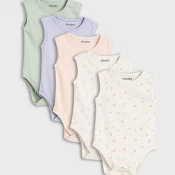 Juniors by Babyshop Pack Of 5 Infant Girls Printed Cotton Assorted Bodysuit-image-91