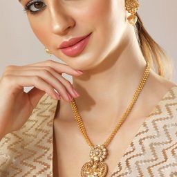 Rubans 22K Gold-Plated Beige CZ-Studded Pearl Beaded Handcrafted Jewellery Set-picture-20
