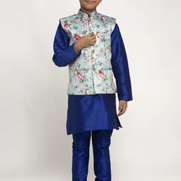 KRAFT INDIA Boys Blue Dupion Silk Kurta with Pyjamas-picture-35