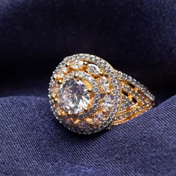 Priyaasi Gold-Plated Solitaire Style American Diamond Studded Ring-17