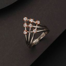 Priyaasi Silver-Plated Crown-Shaped American Diamond Finger Ring-image-89