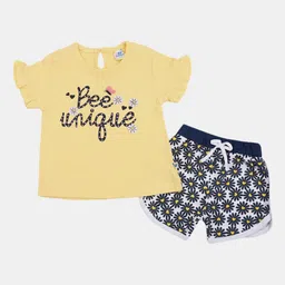 V-Mart Infants Girls Typography Printed Pure Cotton T-shirt With Shorts-47
