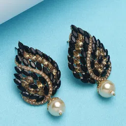PANASH Gold-Plated Gold-Toned & Black Paisley Shaped Handcrafted Studs-40