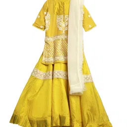 Ethnovog Girls Yellow  White Embroidered Made to Measure Lehenga  Blouse With Dupatta-picture-8