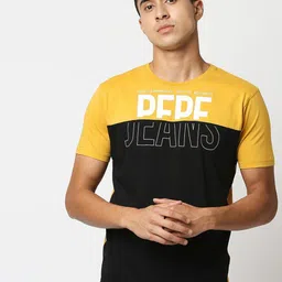 Pepe Jeans Men Yellow & Black Colourblocked Cotton Slim Fit T-shirt-image-97