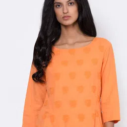 ROOTED Women Orange Self Design Linen Top-picture-26