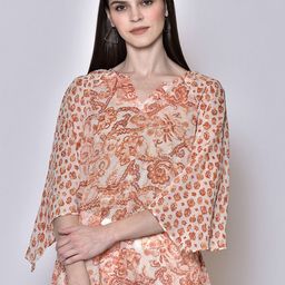 250 DESIGNS Women Orange Floral Print Georgette Top-image-91