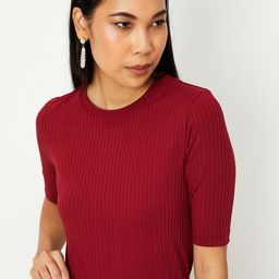 max Red Self Designed Striped Fitted Top-image-65