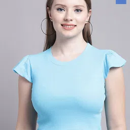 Jinfo Pack Of 2 Ribbed Flutter Sleeves Fitted Tops-6