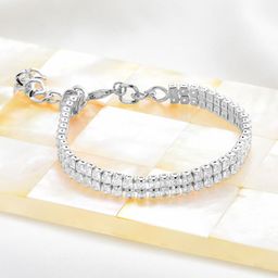 AMI Women Silver-Toned & White Brass Cubic Zirconia Silver-Plated Wraparound Bracelet-image-33