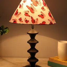 Homesake White & Red Butterflies Printed Fabric Shade With Metal Base Table Lamp-45