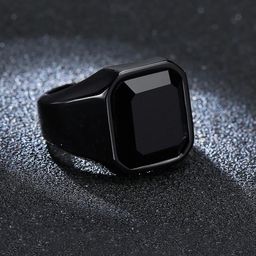 Yellow Chimes Men Rhodium-Plated Stone Studded Square Shaped Steel Finger Ring-21