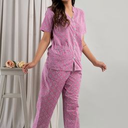 asami Women Shirt & Pyjama set Pink Printed-picture-13