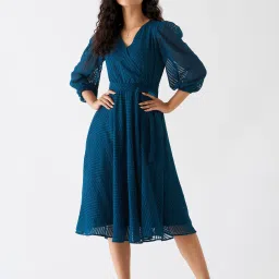 Women Fit and Flare Blue, Dark Blue Midi/Calf Length Dress-image-93