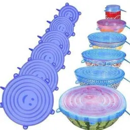 Silicon Reusable Stretch Elastic Cover Lids Seal for Bowls Dishes Utensils Glass Flexible Stretchable Microwave Blue 8.1 inch, 6.5 inch, 5.7 inch, 4.5 inch, 3.7 inch, 2.5 inch Lid Set (Silicone) 5 inch Lid-13