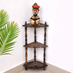 Multipurpose Mini Corner 3-Tier Corner Rack Shelves - Brown Side Wooden Wall Shelf-picture-22