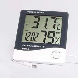 kretix Plastic Abstract Themed LCD Digital Temperature Big Display Humidity Meter with Clock/Calendar (HTC-2, Multicolour) Pin-Type Digital Moisture Measurer image 2