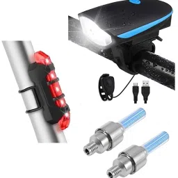 BLACKBELL Bicycle Set of LED Front Light with LED Tail Light and Valve Lights LED Front Rear Light Combo-12