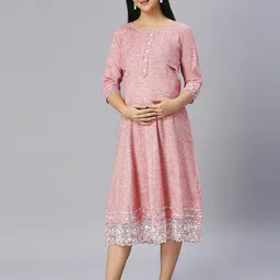 DUMMY SHAPE Abstract Printed Thread Work Maternity Anarkali Kurta-19