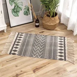 inside styles Black Geometric Cotton 30x20 Inches Max Absorbant Door Mat-picture-30