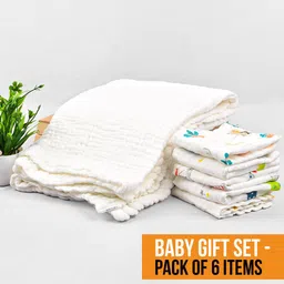 Moms Home Infants 6Pcs Organic Cotton Muslin Baby Apperal Gift Sets-image-92