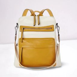 Medium 28 L Laptop Backpack Purse for Women Convertible Travel Contrasted PU Leather Shoulder Bag-image-83