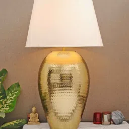 kapoor lampshades Timaru White Cotton Shade Night Lamp With Mild Steal Base-picture-2