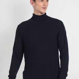 Arrow Self Design Turtle Neck Pullover Sweater-image-13
