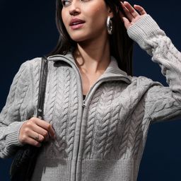Tokyo Talkies Women Cable Knit Self Design Sweater-image-85