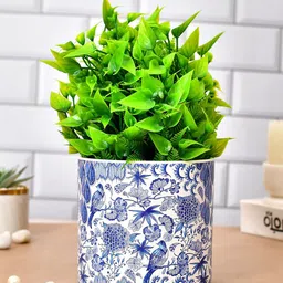 TAYHAA White Blue Leaf Printed Ceramic Planter-picture-11