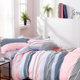 RRC Grey & Pink Striped Printed AC Room 210 GSM Double Bed Comforter-image-32