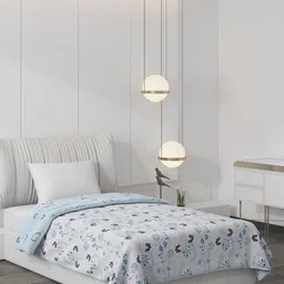Monte Carlo White & Blue Floral AC Room 150 GSM Single Bed Comforter-image-89