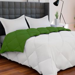 AVI White & Green Solid Reversible Style Mild Winter 233 GSM Single Bed Comforter-2