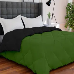 AVI Black & Green Solid Reversible Style Mild Winter 233 GSM Single Bed Comforter-1
