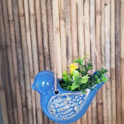 INDIA MEETS INDIA Blue Ceramic Hanging Planter-image-96