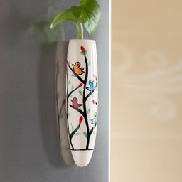 ExclusiveLane White Printed Chirping Mockingjay Ceramic Magnetic Fridge Planter-38