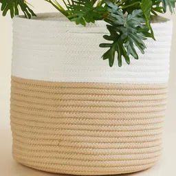 Home Centre White And Brown Braided Polypropylene Floor Planter-35