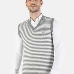 Monte Carlo Men Grey & White Striped Pure Woollen Sweater Vest-picture-19