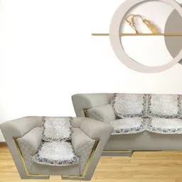 MONKDECOR White & Blue Printed Velvet Sofa Cover-image-17