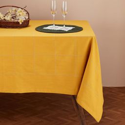Fabindia Baasu Mustard Yellow Woven Cotton 6 Seater Table Cover-42